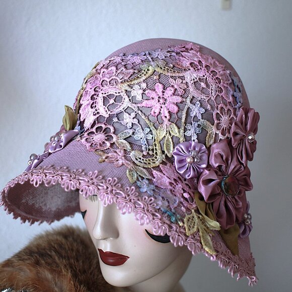 @0s Flapper Garden Party Wide Brim Hat